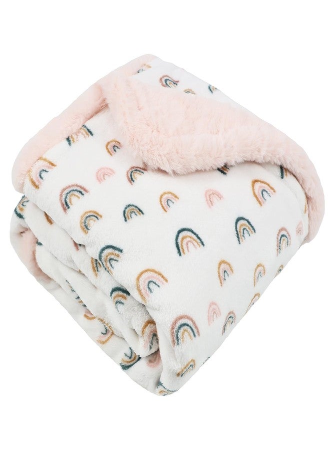 VigorSpring Rainbow Baby Blankets for Girls - 30x40 Inches,Cute Design with Rabbit Faux Fur Backing,Ultra Soft Cozy Fluffy Infant Newborn Toddler Blankets for Stroller Crib - Image 1